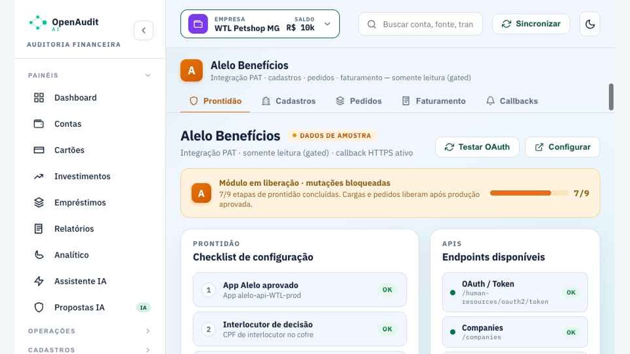 Alelo Benefícios no OpenAudit, com dados demonstrativos