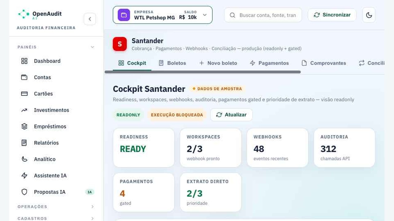 Santander no OpenAudit, com dados demonstrativos